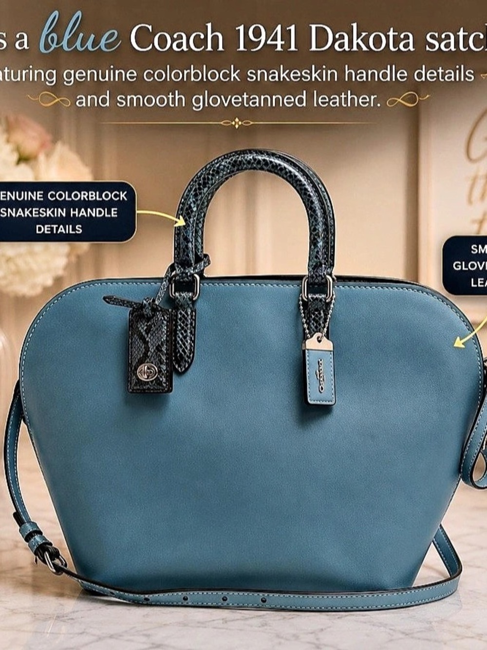 Coach 1941 Dakota Satchel in Rare color-way with snakeskin detail